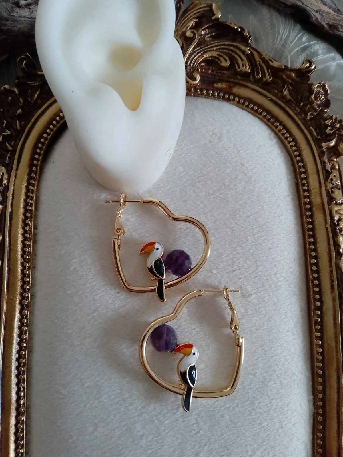 Créoles corazones tucanes con piedras de amatista – photo 2